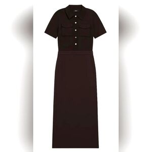 Theory Military Polo Midi Dress  Size: 0 In HICKORY Brown $595 NWT